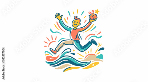 Happy Person Jumping for Joy with a Gift