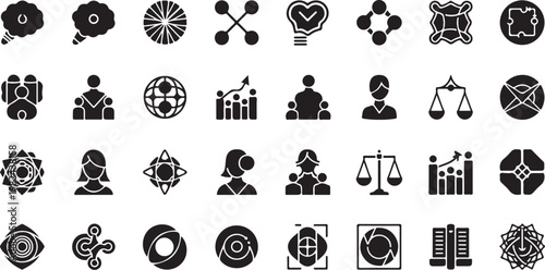 Business and law icons in black and white