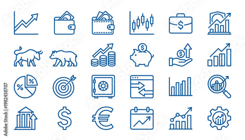 Financial and business icons set.