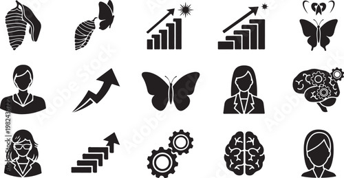 Business Icons for Growth and Human Mind Concepts