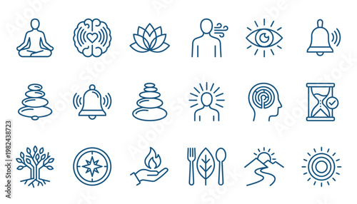 Collection of various wellness and meditation icons.