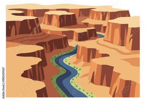 Scenic view of a river winding through a vast, arid canyon under a clear sky