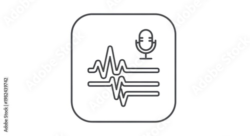 Voice Waveform Icon with Microphone Symbol, Audio Recording, Sound Analysis