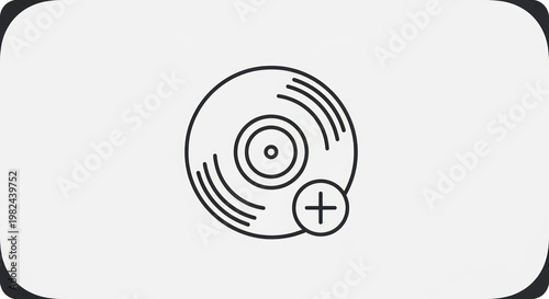 Vinyl Record Icon with Plus Sign, Music Add Concept
