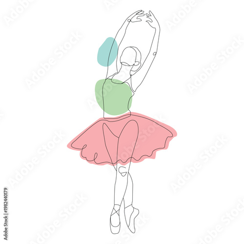 Illustration of a ballet dancer in a pink tutu and green top