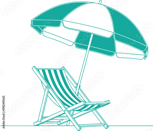 a green and white beach chair with an umbrella Vector, illustration