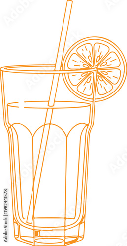 a glass of lemonade with a straw and a slice of lemon Vector, illustration