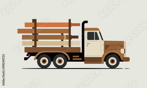 Vintage Style Illustration of a Logging Truck Carrying Lumber