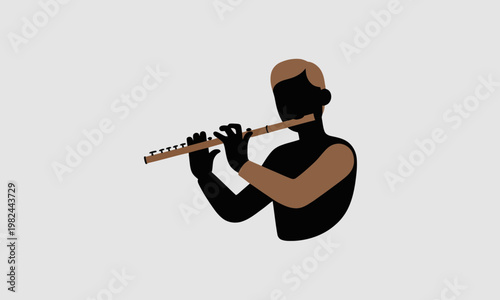 Minimalist Silhouette of a Man Playing the Flute Instrument