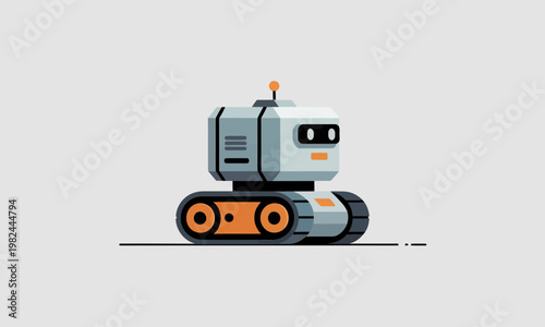Minimalist Flat Design Illustration of Small Robot on Tracks
