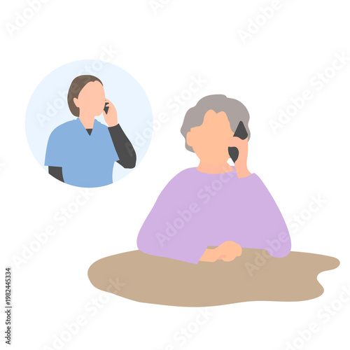 電話で相談する高齢女性のイラスト