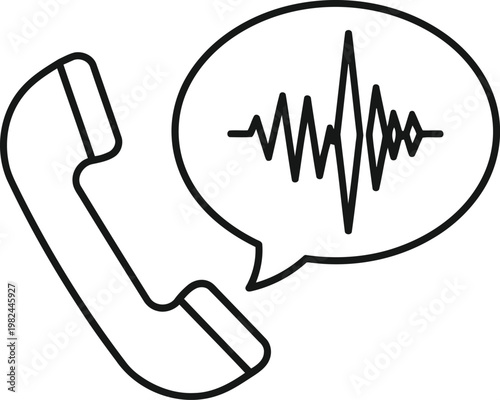 Telephone handset icon with speech bubble and sound wave
