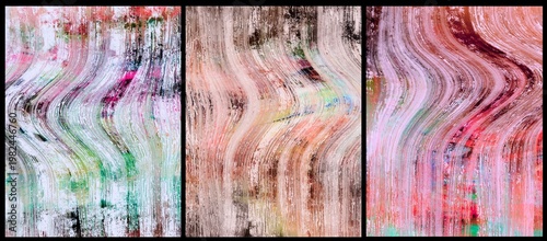 A set of abstract grunge background with watercolor in pastel colors, interior posters bundle, pink and turquoise modern art triptych, wall decoration, authentic painting , contemporary art with lines
