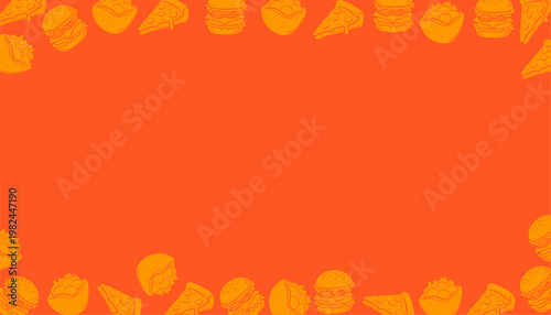 Food Pattern Design. Mixed Snack Illustration Set. Fast Food seamless And Pastry Motif. Handdrawn Monochrome Style. Background For Packaging Textile.