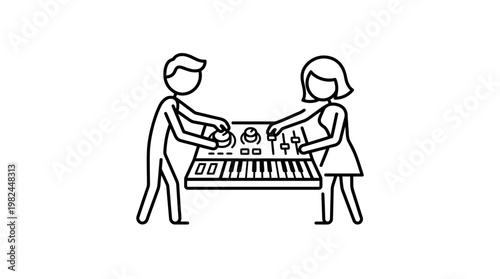 Musicians Collaborating at Instrument