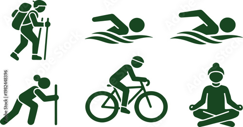 Collection of Green Silhouettes of Various Outdoor Activities