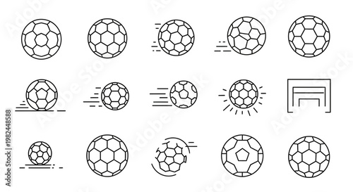 Soccer Ball Icons Set: Various Styles and Actions