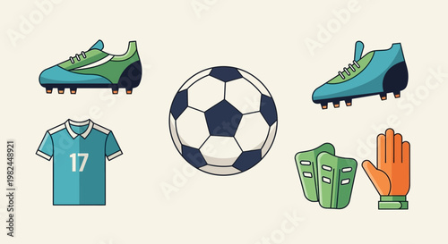 Soccer Gear Set: Ball, Cleats, Jersey, Shin Guards, and Goalie Glove