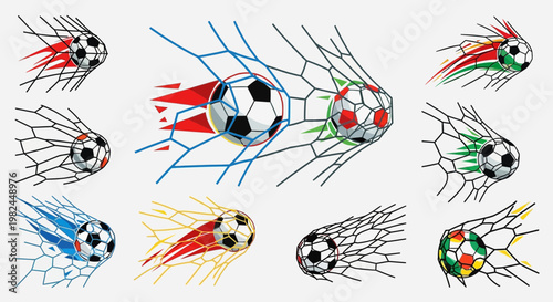 Soccer Goal Collection: Balls Scoring Through Net