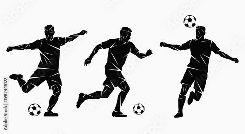 Soccer Player Silhouettes: Action Poses with Ball