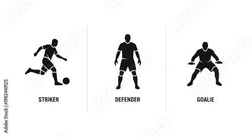 Soccer Player Silhouettes: Striker, Defender, Goalie Icons