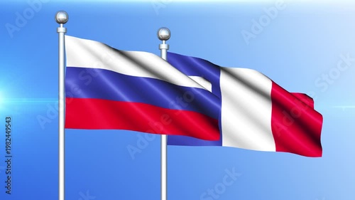 Russia and France National Flag Waving on Pole Loop