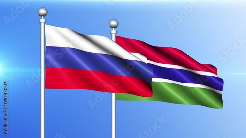 Russia and Gambia National Flag Waving on Pole Loop