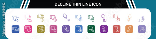 Decline ,decline, dislike, reject, negative, cancel, disapproval, thumb down, Thin Line Icon Set with EPS , PNG  and JPG Format and Editable stock 