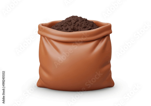 A full sack of rich, dark soil, perfect for gardening and planting needs, presented against a white background