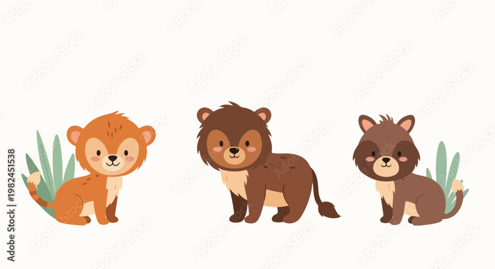Fototapeta premium cartoon vector illustration set of wild animals on white background