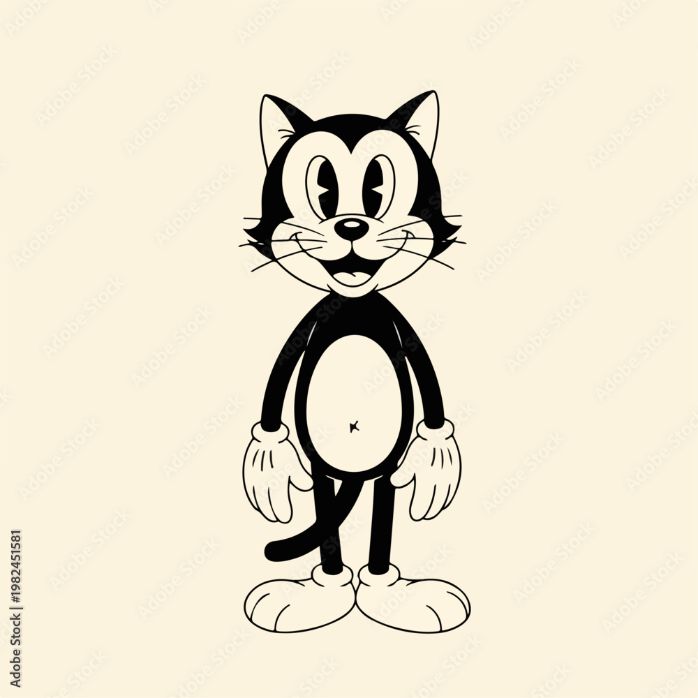 Obraz premium cute cartoon vector illustration of vintage cat on plain background