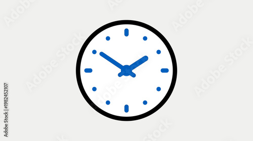 Blue wall clock icon isolated on white background featuring a circular dial with black numbers and arrows for business time management and deadline tracking vector illustration