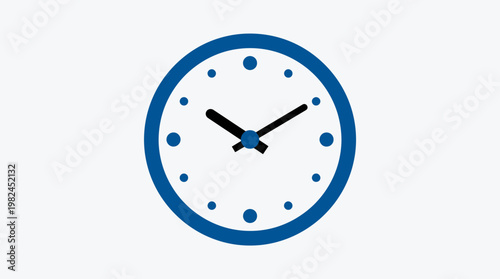 Vector illustration of a blue circle wall clock object with a white dial and black numbers for business office time management and deadline accuracy