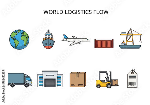 Global Shipping and Transportation Icons for Logistics and Distribution Networks