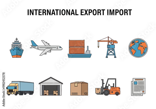 International Export Import Logistics and Transportation Icons