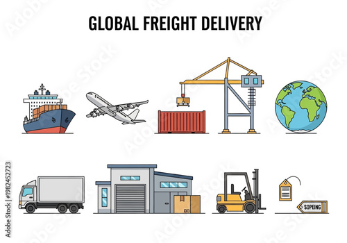 Global Freight Delivery Services Transporting Goods Worldwide via Sea, Air, Land, and Logistics