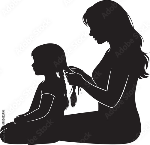 Foto Silhouette of mother braiding daughter's hair for Mother's Day