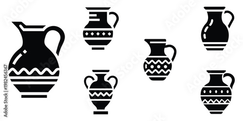 Ceramic jug pitcher vector icon, pottery earthen ceramic pot symbol silhouette vector art illustration