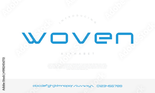 Modern futuristic tech display font alphabet with blue creative minimalist technology branding logo typography design