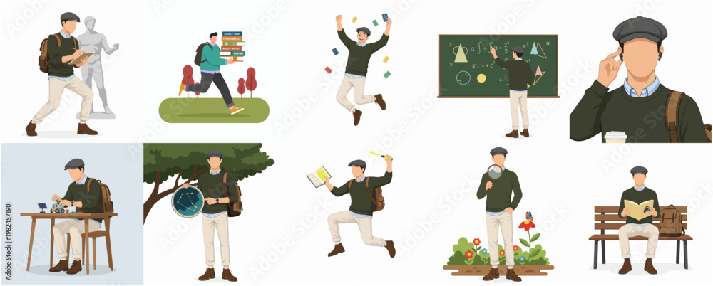Fototapeta premium Flat Illustration Set of College Student Activity in Different Poses