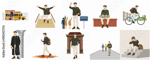 Flat Illustration Collection of Student Life and Activities at School