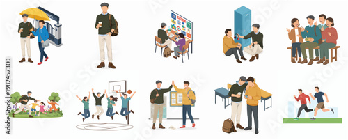 Illustration of Various Activities Involving Young Adult People