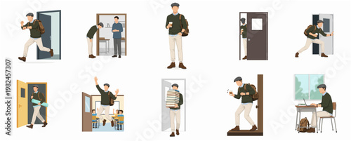 Diverse Flat Illustration of College Student in Various Activities on Campus