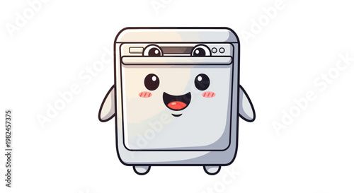 Cute Cartoon Dishwasher Character with Happy Face and Blushing Cheeks