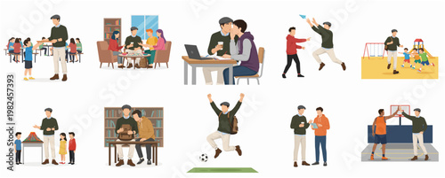 Simple Character Illustration Group of People Various Activity in Daily Life