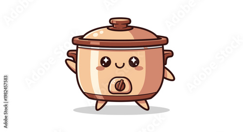 Cute Cartoon Slow Cooker Character Waving Hello