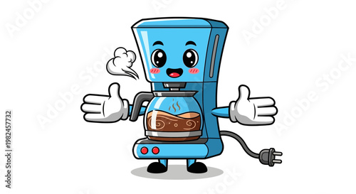 Cute Coffee Maker Character with Thumbs Up, Cartoon Style