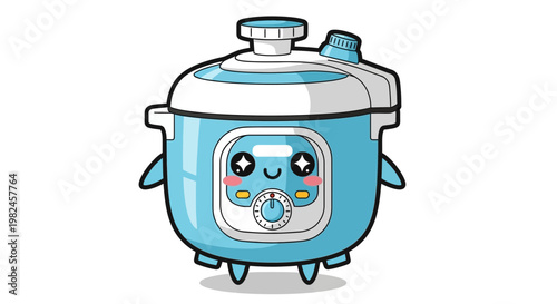 Fotografija Cute Kawaii Blue Electric Pressure Cooker Character with Smiling Face