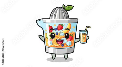 Cute Juicer Character Holding Fresh Juice, Cartoon Style Illustration