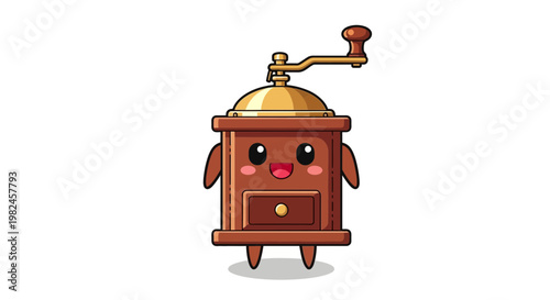 Cute Kawaii Coffee Grinder Character with Handle and Drawer
